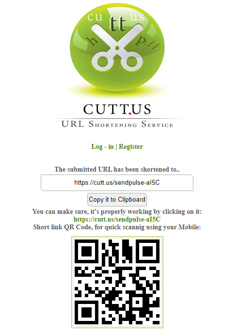Результат скорочення посилання у сервісі Cutt.us