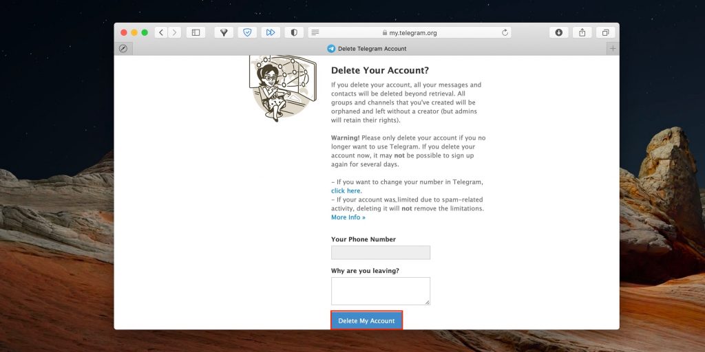 Як видалити обліковий запис у Telegram: натисніть Delete My Account